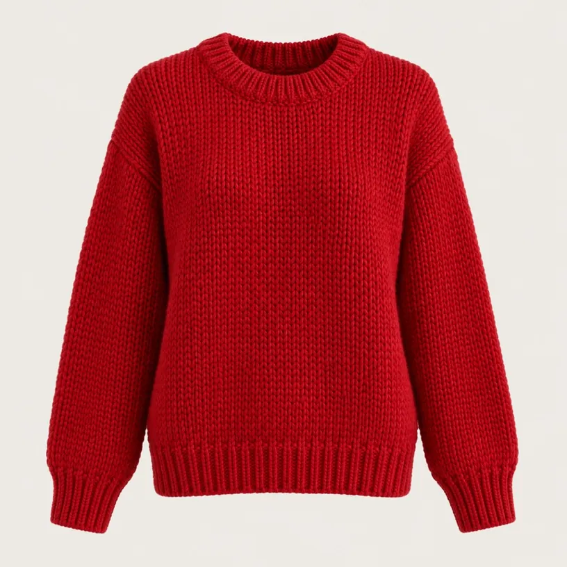 Chunky knit crewneck sweater in cherry red