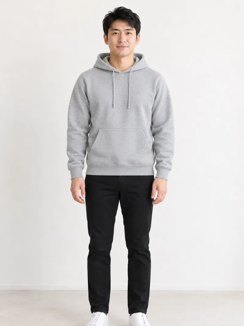 Example AI preview: the same person in a hoodie
