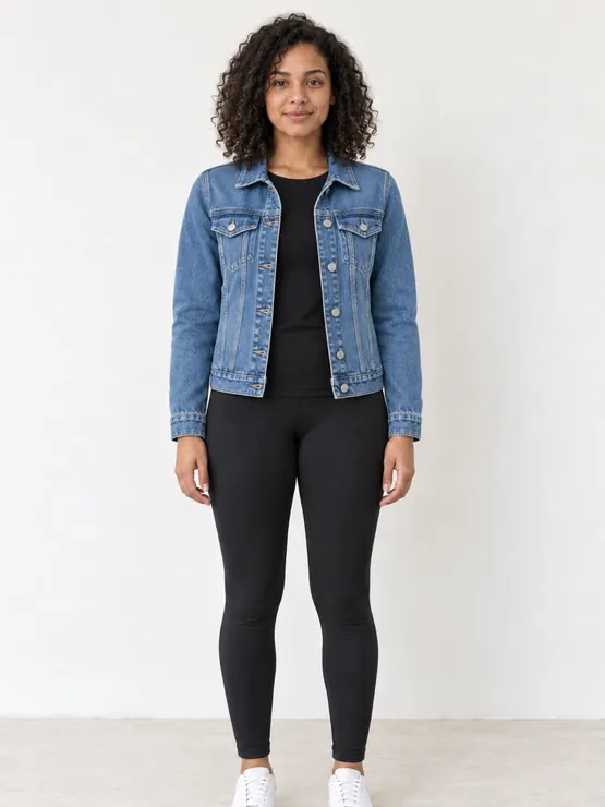 Example AI preview: the same person in a denim jacket