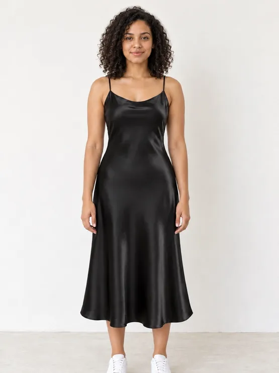 Example AI preview: the same person in a slip dress